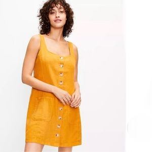 Lou & Grey Linen Button Front Pocket Tank Dress Size Large Golden Maple Yellow